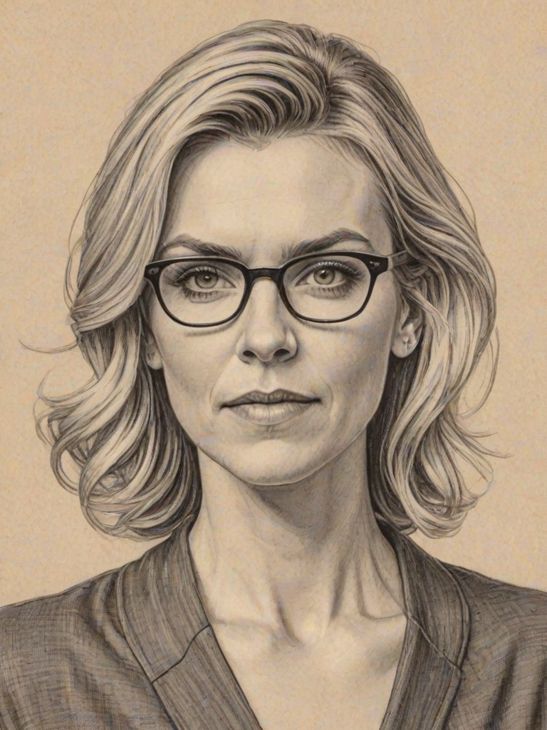 Comely Rhea Seehorn, pencil sketch, portrait of Enticing woman 1921s in glasses, hair style beatnik, outline, clear lines, fine lines, 8k