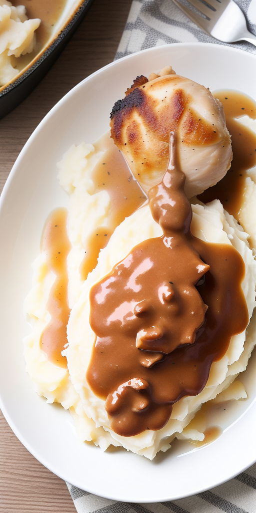 chicken with gravy over mashed potatoes