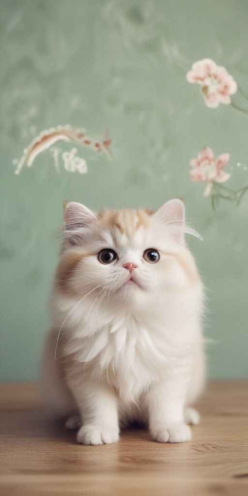 Adorable Fluffy Cat Posing in Front of Charming Floral Background