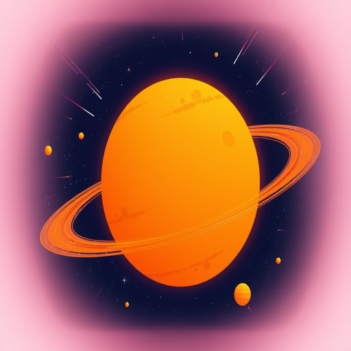 Create a vibrant digital artwork of a large orange planet with craters in the center surrounded by smaller planets and shooting stars, using a high-resolution setting of 300 DPI, a wide-angle view, in a flat design style, captured by a digital camera with a 35mm lens.