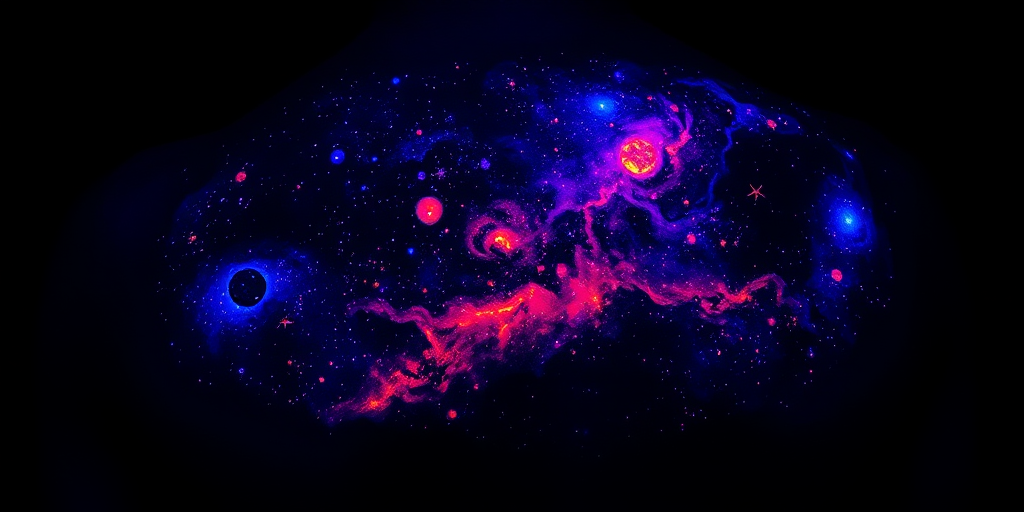 Cosmic blacklight tattoo revealing a hidden galaxy scene on the back when exposed to UV light, with glowing nebulas and shimmering stars