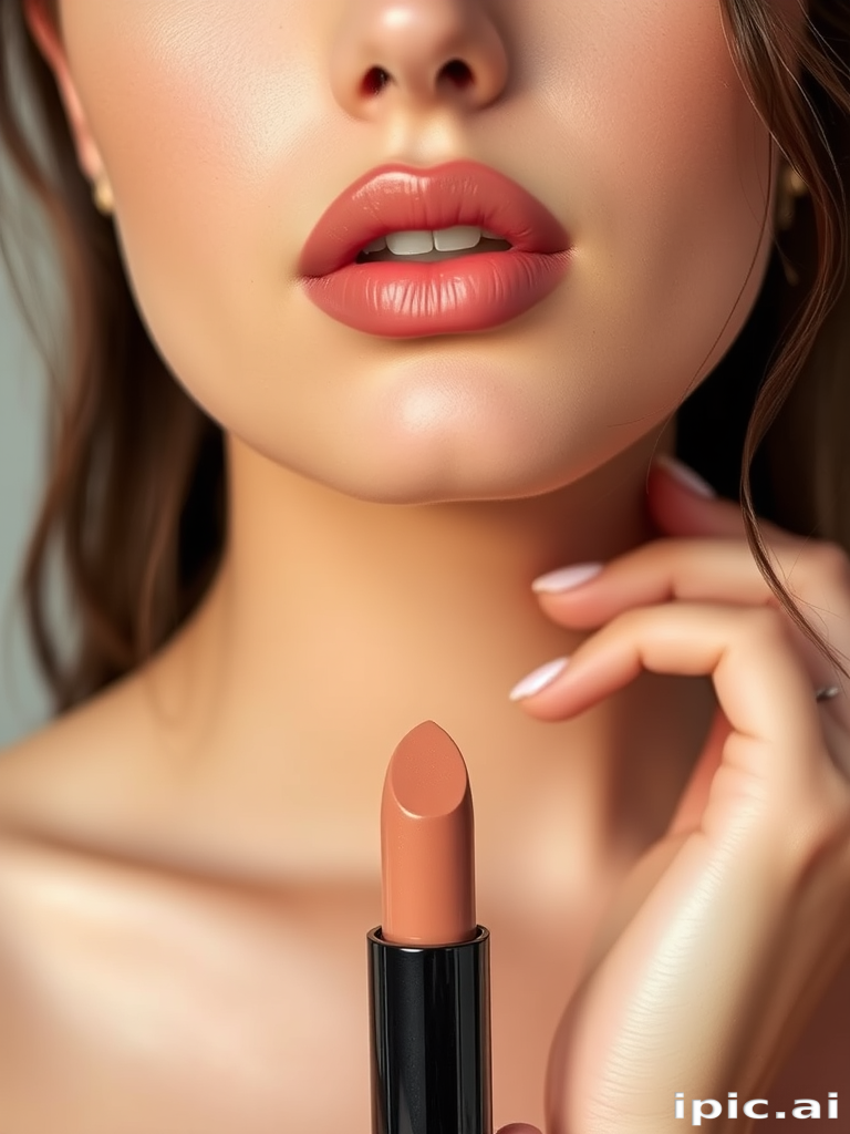 Elegant nude lips with a creamy satin finish, enhancing natural beauty and complementing a wide range of makeup styles