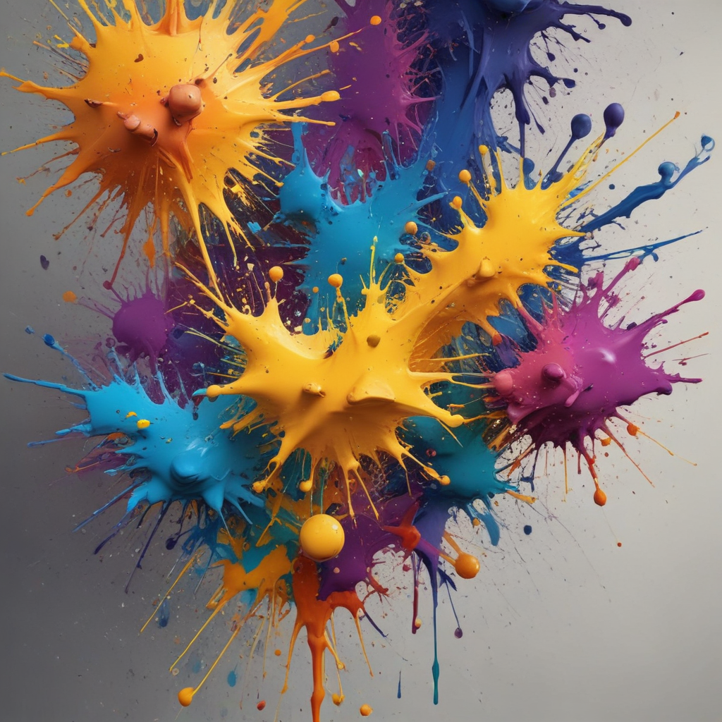 Vibrant Explosion of Colorful Paint Splashes Against a Light Background