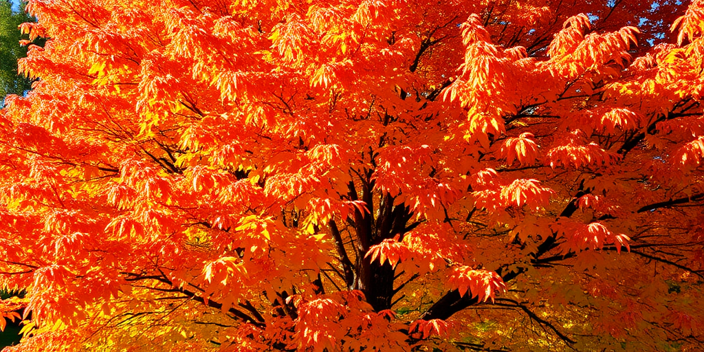 A vibrant autumn tree with rich orange and yellow foliage, captured in late afternoon sunlight, using a DSLR camera, with a 50mm lens, aperture f/2.8, ISO 100, in portrait orientation for enhanced depth and detail.