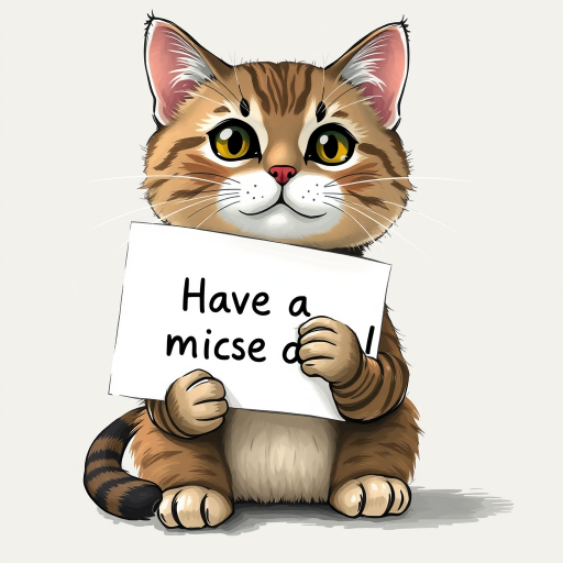cat holding a note which says "Have a mice day!"