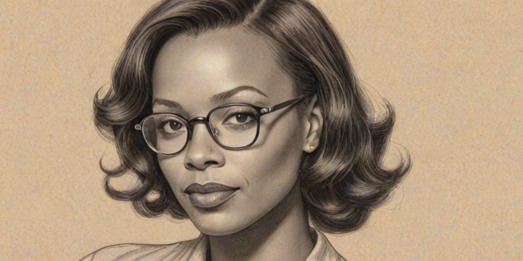 Comely Aisha Tyler, pencil sketch, portrait of Ravishing woman 1930s in glasses, hair style beatnik, outline, clear lines, fine lines, 8k