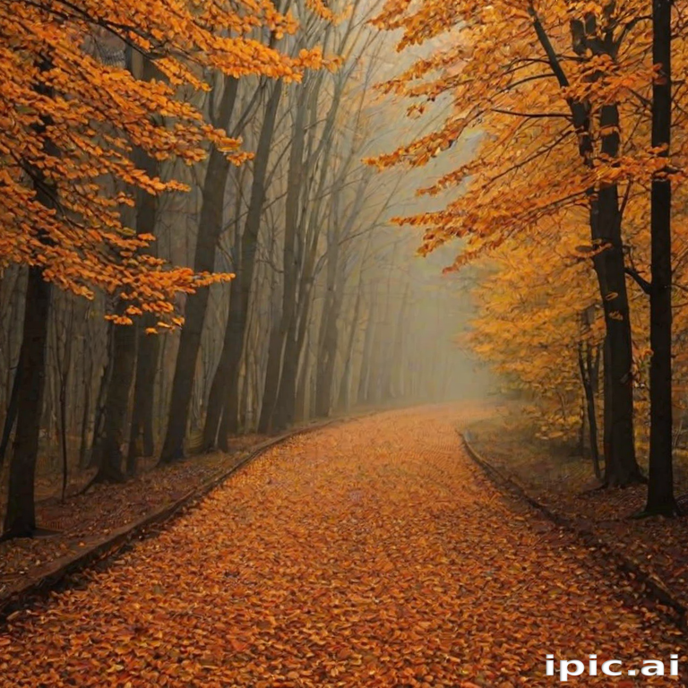 A Serene Pathway Through a Beautiful Autumn Forest Filled with Leaves.