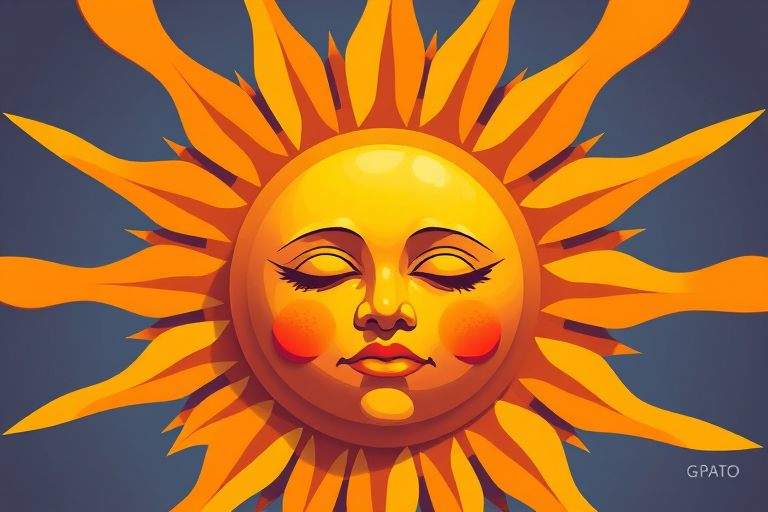Create a vibrant illustration of a sun with a face, featuring bold rays extending outward, in a high-resolution digital art style, shot with a Canon EOS R5, 50mm lens, f/1.8 aperture, ISO 100, and soft lighting to enhance color depth and clarity.