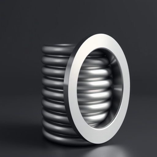 Create a high-resolution 3D rendering of a metallic cylindrical stack with a smooth surface, captured with a DSLR camera using a 50mm lens at f/8, 1/125 sec shutter speed, ISO 100, in a studio lighting setup with a softbox to enhance shadows and reflections.