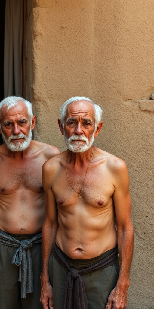 shirtless old men