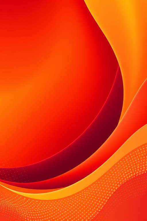 Create an abstract digital artwork featuring vibrant gradients of orange and red, with smooth curves and dotted patterns, using a high-resolution camera, 50mm lens, f/8 aperture, ISO 100, shot at a slight angle for dynamic composition.