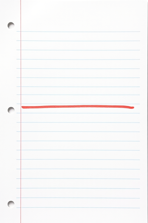 Create an image of a blank white lined notepad with a red horizontal line at the center, photographed with a DSLR camera at f/4 aperture, ISO 100, 50mm lens, top-down view, natural lighting, high resolution for clarity.