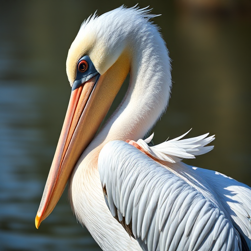 Regenerate an image of a pelican preening its feathers with a shallow depth of field, 85mm lens, aperture f/2.8, ISO 200, natural lighting, side view, high-resolution capture.