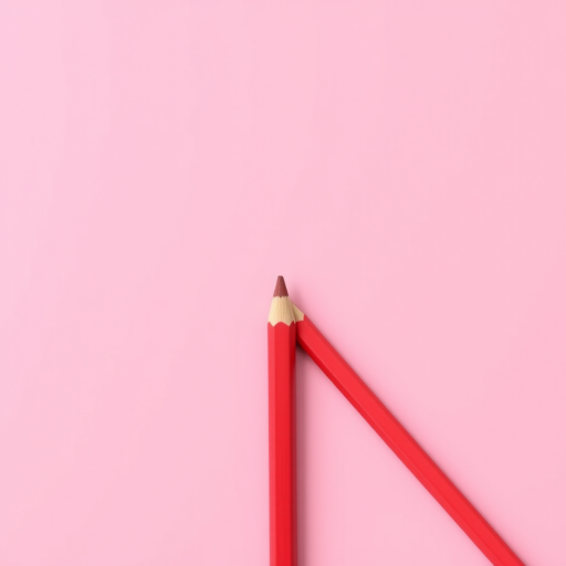 red pencil on a solid pink background, camera settings: aperture f/2.8, ISO 100, shutter speed 1/250s, camera view: straight-on, camera style: minimalist, camera type: DSLR