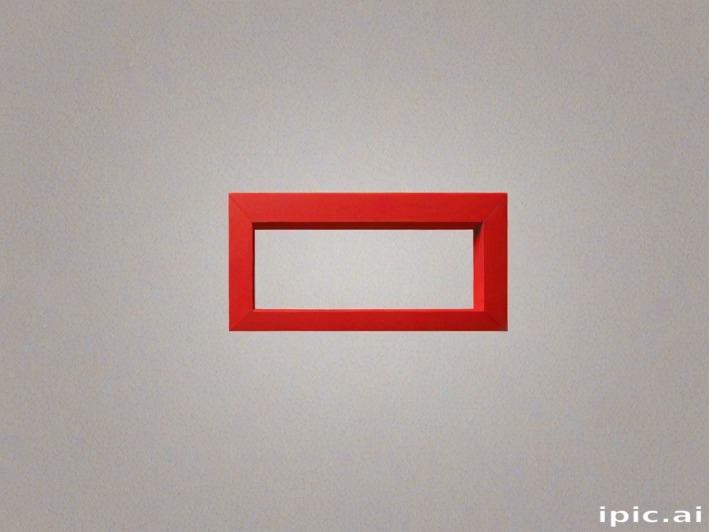 A Bold Red Frame Hanging on a Simple Grey Wall Background.