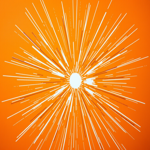 Create a vector graphic explosion design featuring dynamic rays radiating outward from a central point on an orange background, shot with a Canon EOS R5 at f/8, ISO 100, 24mm focal length, in a flat lay style to enhance clarity and detail.