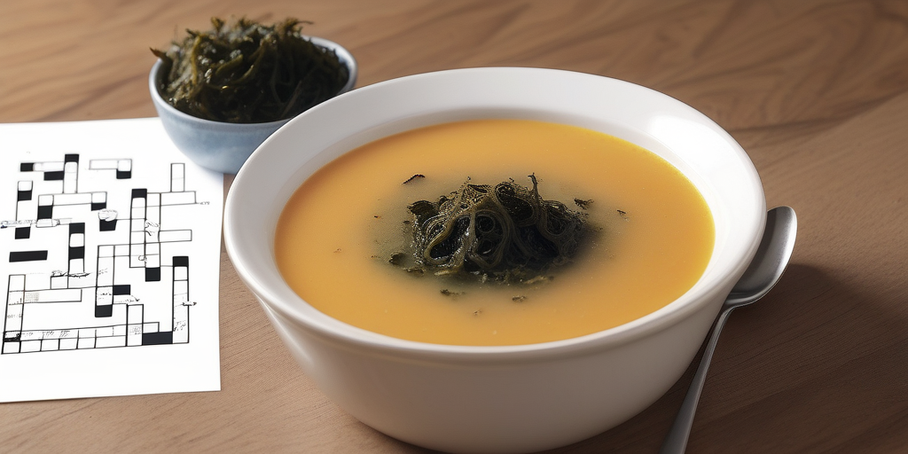 soup garnished with seaweed crossword