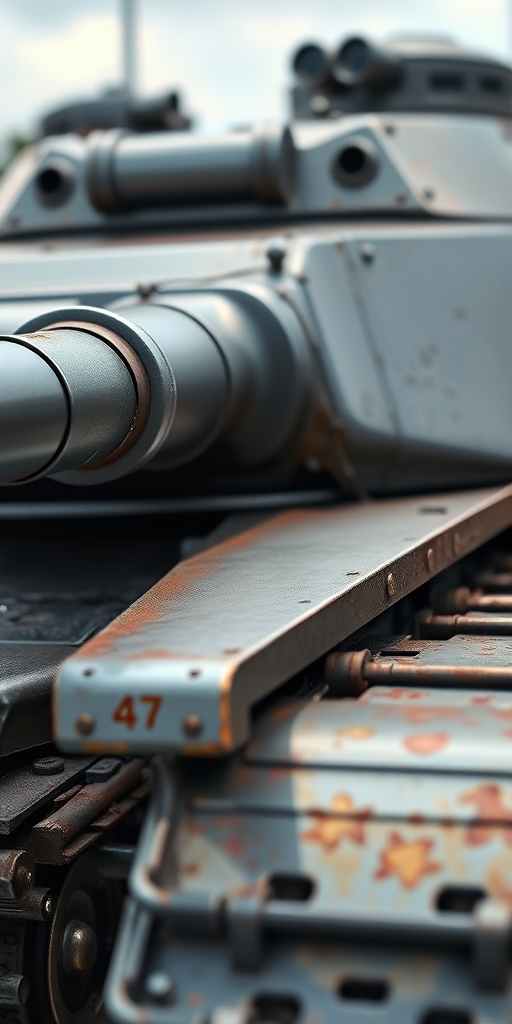 Create a highly detailed and realistic image of a tank with a smooth metallic surface, shot from a low angle using a DSLR camera with a 50mm lens at f/1.8 for shallow depth of field, ISO 100, and natural lighting to enhance texture and dimension.