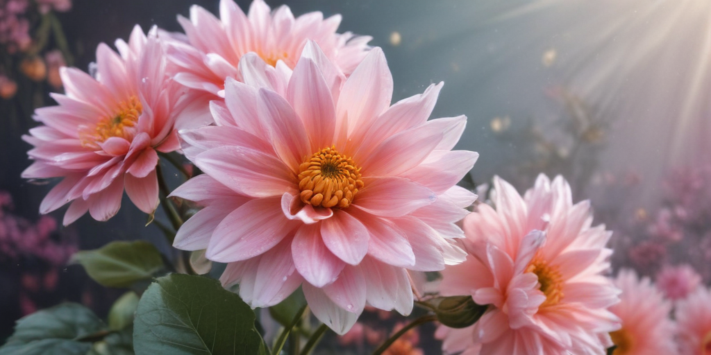 Delicate Pink Flowers Blooming Radiantly Under Soft Sunlight in Nature