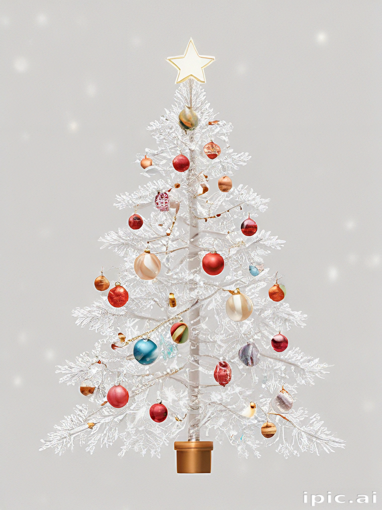 Beautiful White Christmas Tree Adorned with Colorful Ornaments and Star ...