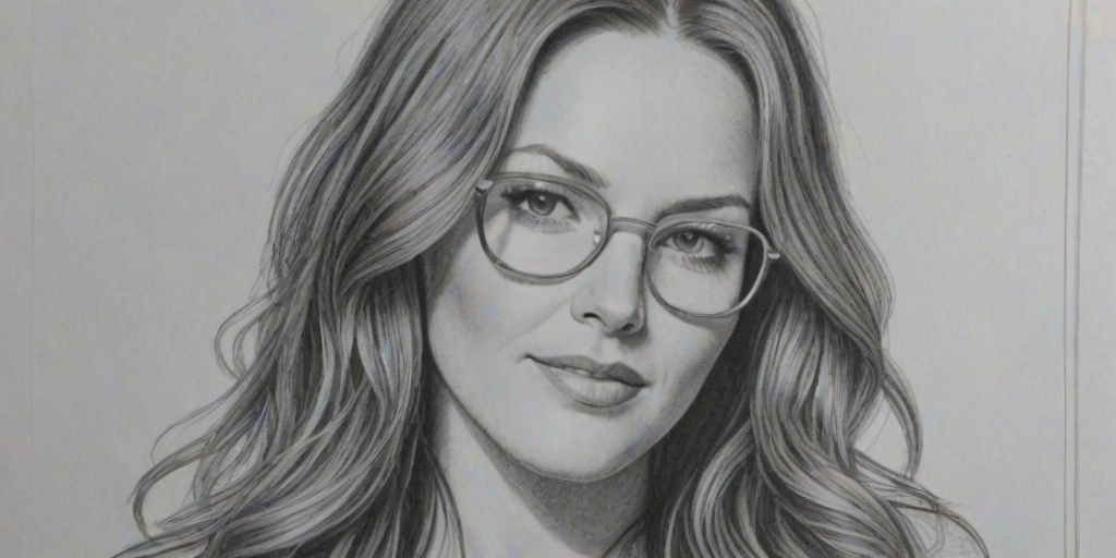 Dazzling Danneel Ackles, pencil sketch, portrait of Resplendent woman 1973s in glasses, hair style beatnik, outline, clear lines, fine lines, 8k
