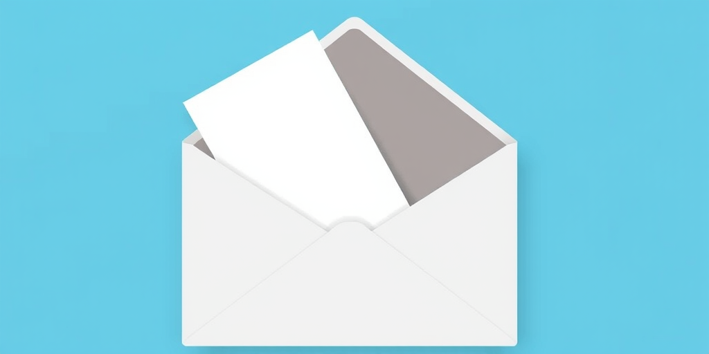 Create a high-resolution vector illustration of an open envelope with a piece of paper inside, simplistic design, flat lay view, digital art style, using a high-quality camera with 50mm lens, f/1.8 aperture, ISO 100, and soft diffused lighting to enhance clarity and detail.