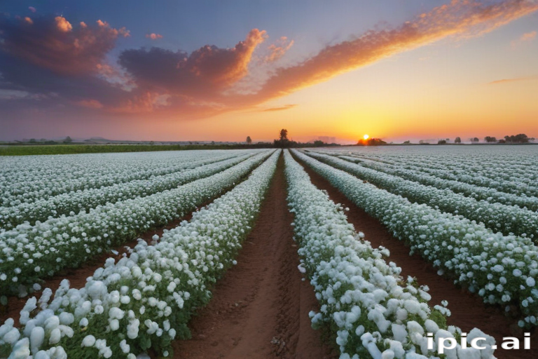 Vibrant Sunset Over a Beautiful Flower Field with Lush White Blooms