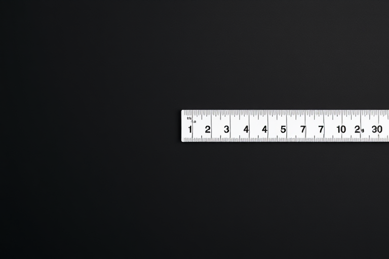 A clean and sleek image of a white ruler on a black background, taken with a DSLR camera, 50mm lens, f/2.8 aperture, ISO 100, using a top-down view to emphasize details and enhance contrast.