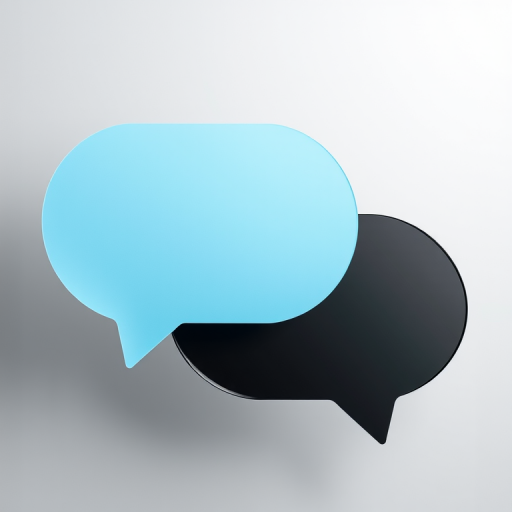 Create two overlapping speech bubbles, one filled with soft blue and the other transparent black, captured with a DSLR camera at f/8 aperture, 50mm lens, shallow depth of field, natural lighting, with a focus on the contours of the bubbles against a minimalistic background.