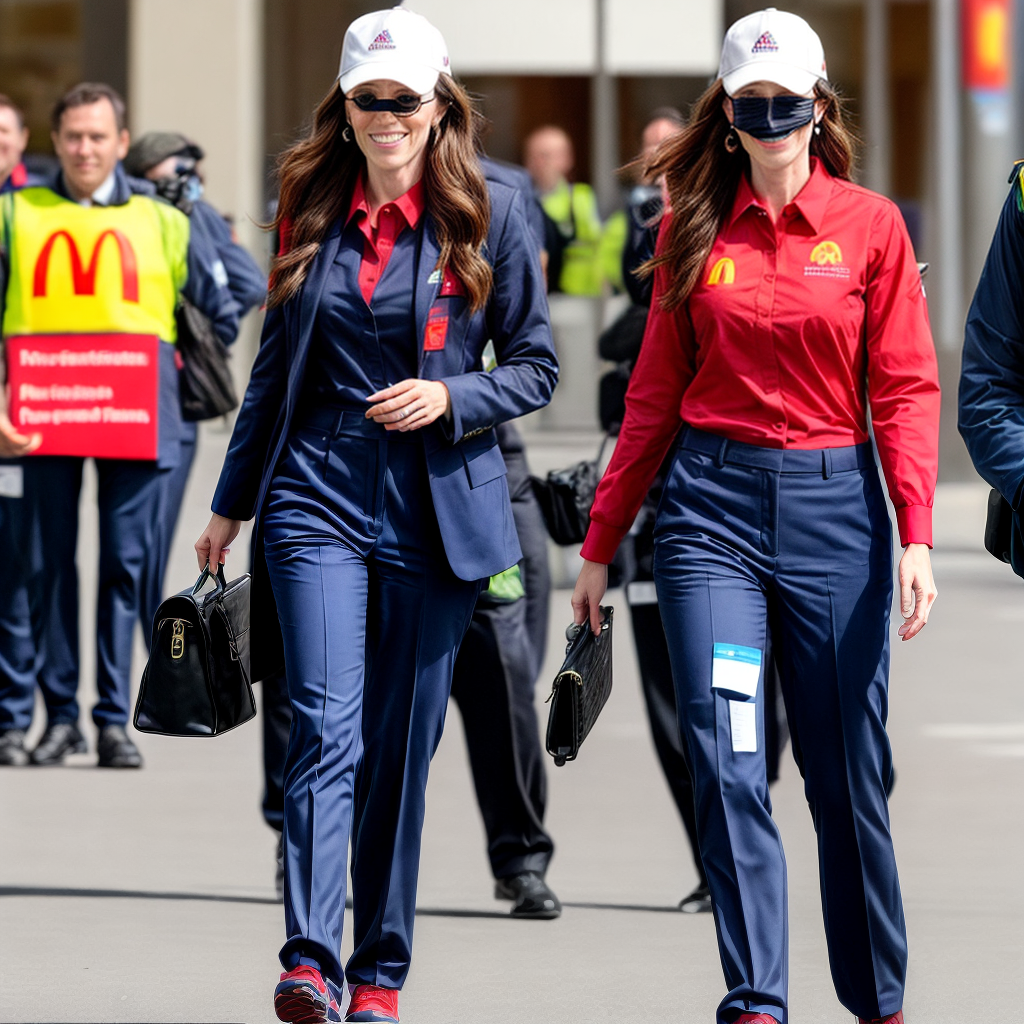 realistic picture of jacinda ardern as mcdonald's employee in mcdonald ...