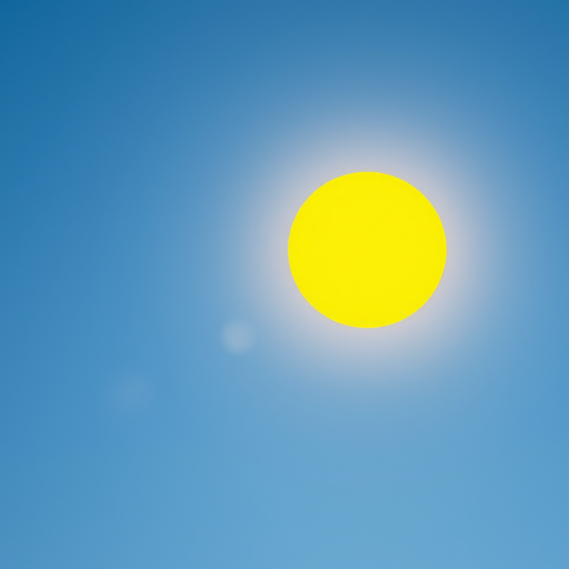 bright yellow sun on a clear blue background, high resolution, f/11 aperture, ISO 100, 1/200 sec shutter speed, taken with a DSLR camera in landscape orientation