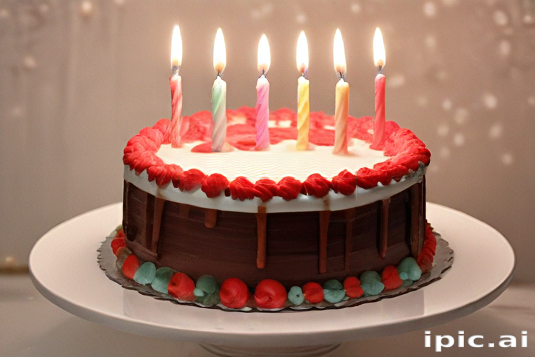 Delicious Chocolate Cake Decorated with Colorful Candles for a Celebration
