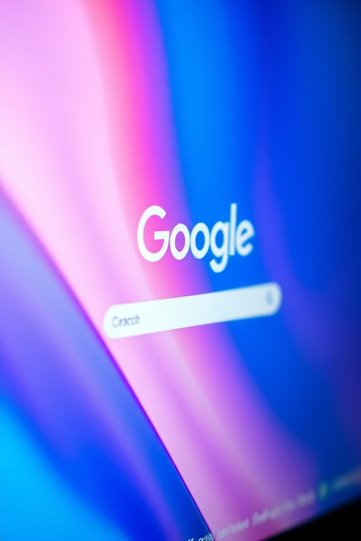 create an image of a computer screen displaying the Google homepage with vibrant colors, using a Canon EOS 5D Mark IV, f/2.8 aperture, ISO 100, 1/125 sec shutter speed, in a close-up view with a shallow depth of field for enhanced focus on the Google logo and search bar