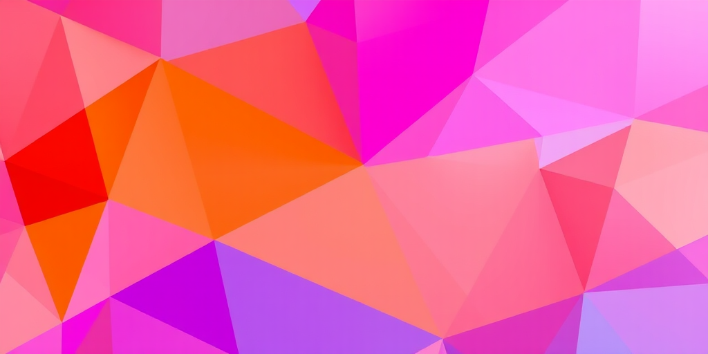 create an abstract geometric background with vibrant colors of orange, pink, blue, and purple, using a Canon EOS R5, 50mm lens, f/1.8 aperture, ISO 100, shot from a top-down view, with a focus on depth of field and contrast to enhance the image quality.