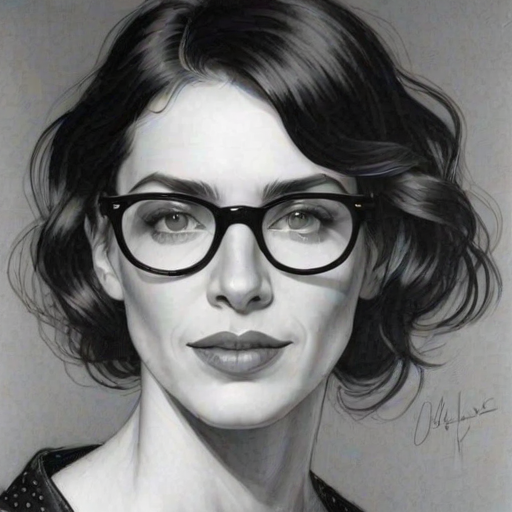 Bewitching Claudia Black, pencil sketch, portrait of Dazzling woman 1923s in glasses, hair style beatnik, outline, clear lines, fine lines, 8k