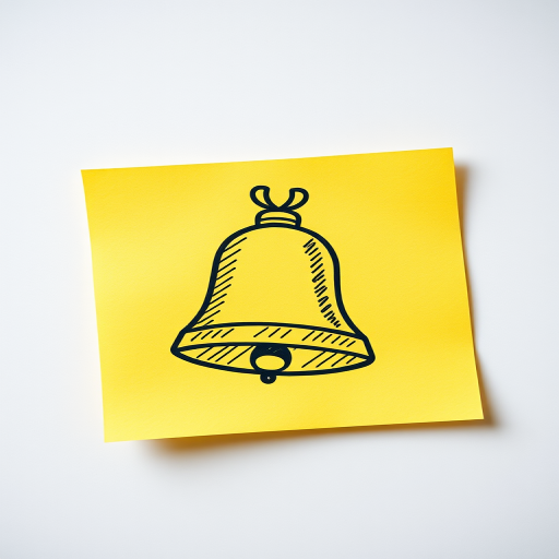 generate a high-resolution image of a sketch-style bell on a bright yellow sticky note, with soft natural lighting, 50mm lens, f/2.8 aperture, ISO 200, shot with a DSLR camera from a top-down view.