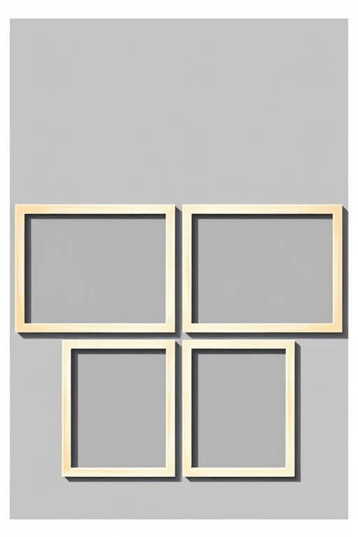 Generate a high-resolution image of a blank photo collage with four equal-sized frames, shot with a Canon EOS R5 using a 50mm f/1.2 lens, at ISO 100, f/1.2, and a shutter speed of 1/200s in natural light to enhance detail and clarity.