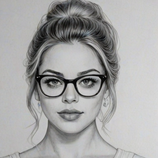 Enchanting Gage Golightly, pencil sketch, portrait of Fascinating woman 1962s in glasses, hair style beatnik, outline, clear lines, fine lines, 8k