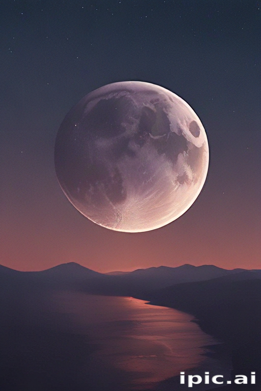 Majestic Moon Illuminating a Serene Landscape at Dusk Over the Water