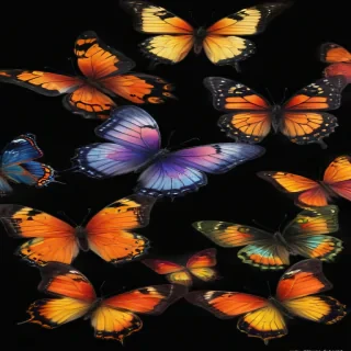 butterflies in black background