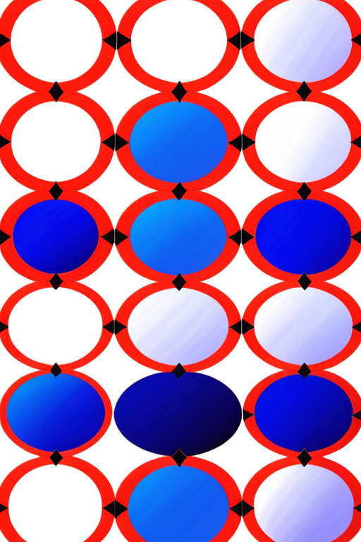 Vibrant Geometric Pattern Featuring Red Ovals and Varying Blue Shades