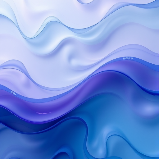 Create an abstract image of flowing waves in shades of blue and purple, using a Canon EOS R5 camera, 50mm lens, f/1.8 aperture, ISO 100, shutter speed 1/125s, in a top-down view for enhanced texture and depth.