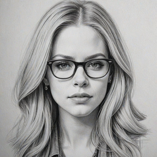 Exquisite Avril Lavigne, pencil sketch, portrait of Enchanting woman 1939s in glasses, hair style beatnik, outline, clear lines, fine lines, 8k