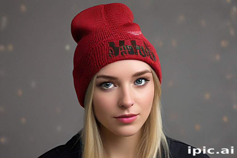 A Young Woman Wearing a Stylish Red Beanie with a Confident Expression.