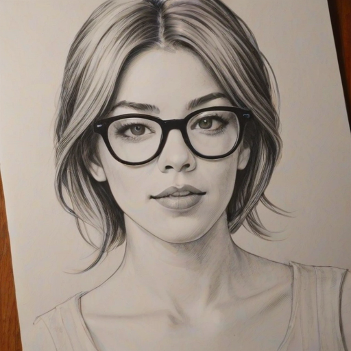 Exquisite Olivia Thirlby, pencil sketch, portrait of Appealing woman 1965s in glasses, hair style beatnik, outline, clear lines, fine lines, 8k