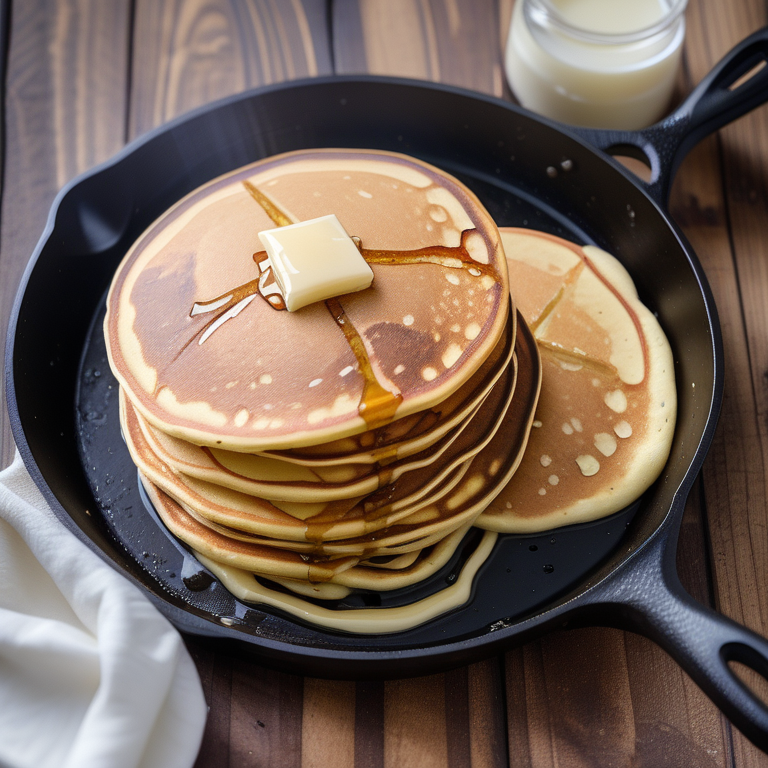 pancakes in a cast iron skillet