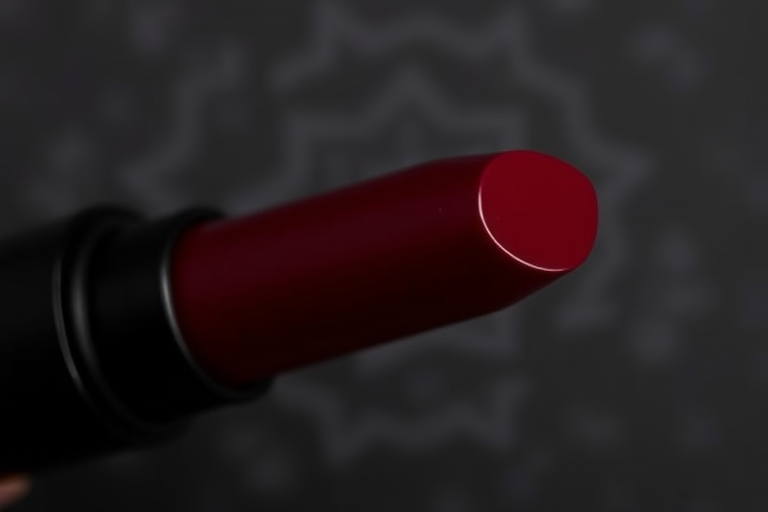 Matte burgundy lipstick "Velvet Noir" with long-lasting formula, rich pigmentation, and a smooth application, ideal for dramatic evening looks and special occasions