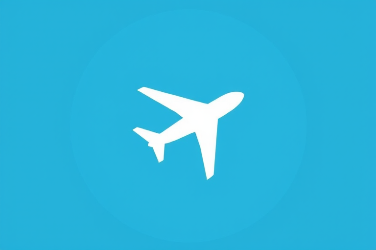 Create a high-resolution vector graphic of a simplistic white airplane silhouette on a solid blue circular background, using a wide-angle lens at f/8 for depth of field, ISO 100 for minimal noise, and a digital camera type for sharpness and clarity.