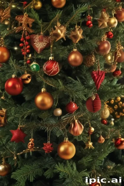 Festively Decorated Christmas Tree Adorned with Colorful Ornaments and ...