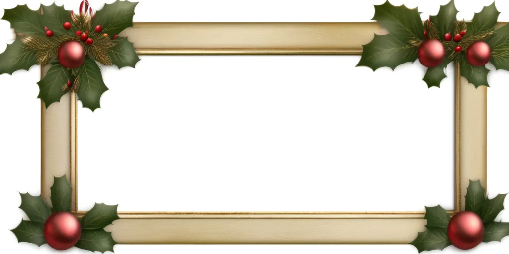 Festive Holiday Frame with Holly and Ornaments for Seasonal Greetings